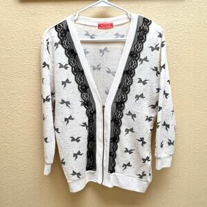 Womens Live To Be Spoiled Zip Up Lace Cardigan Sweater Size M
